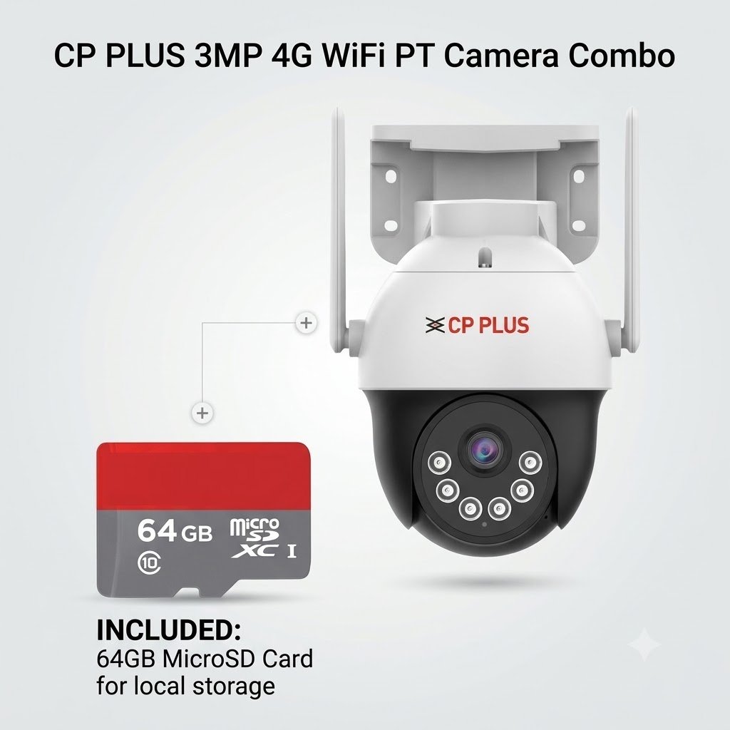 CP PLUS 3 MP 4G PT CAMERA OUTDOOR + 64GB MEM CARD
